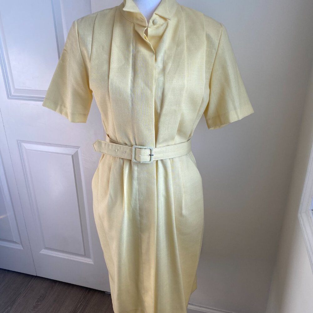 Vintage 90s Worthington Yellow Belted Shirt Dress Minimalist